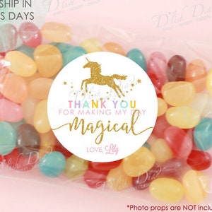 Unicorn birthday party favor stickers,Magical birthday favor labels,thank you for making my day magical stickers,unicorn party favor labels