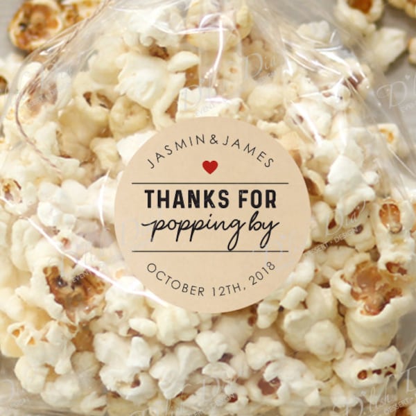 Thank you for popping by stickers,Baby shower favor stickers,Wedding favor stickers,Thank you stickers,custom popcorn labels,favor labels