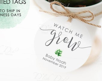 20 custom watch me grow tags,printed watch me grow tags,watch me grow succulent favor tags,baby shower tags,Greenery baby shower favor tags