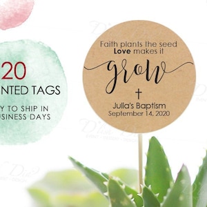 20 A fé planta a semente que o amor faz crescer etiquetas, etiquetas personalizadas para lembrancinhas de batismo, etiquetas para lembranças de comunhão, etiquetas para lembrancinhas suculentas, etiquetas impressas e enviadas