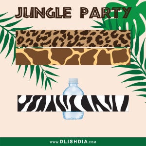 Jungle party water bottle wrappers,Safari birthday water bottle labels,Jungle party napkin ring,printable zoo party water bottle labels