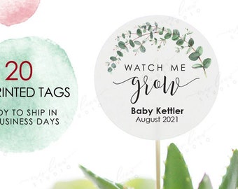 20 custom watch me grow tags,printed watch me grow tags,succulent favor tags,custom baby shower tags,Watch me grow stick tags, succulent tag