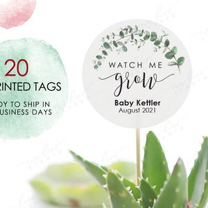 20 custom watch me grow tags,printed watch me grow tags,succulent favor tags,custom baby shower tags,Watch me grow stick tags, succulent tag