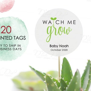 20 custom watch me grow tags,printed watch me grow tags,succulent favor tags,custom baby shower tags,Watch me grow stick tags, succulent tag