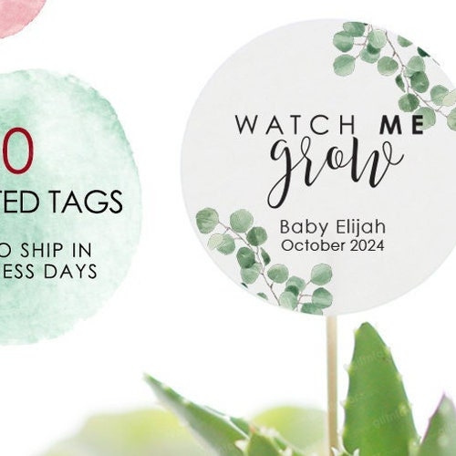 Greenery Watch Me Grow Tags Printable Baby Shower Succulent | Etsy