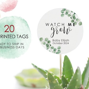 20 custom watch me grow tags,printed watch me grow tags,succulent favor tags,custom baby shower tags,Watch me grow stick tags, succulent tag