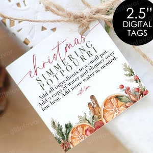 Druckbare Weihnachtsgeschenkanhänger, digitale Weihnachts-Simmering-Potpourri Tags, benutzerdefinierte Weihnachts-Simmering-Potpourri zum Ausdrucken