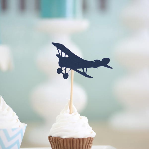 12 airplane cupcake toppers,navy airplane cupcake toppers,vintage airplane party,time flies cupcake toppers,airplane cake topper,time flies