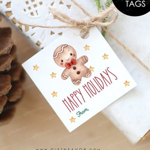 Digital Happy Holidays Gift Tags,Happy Holidays Tags,Printable Happy Holidays Tags,Gingerbread Man Gift Tags,Cute Christmas Gift Tags