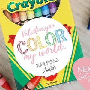 You Color My World Stickers,Kids Valentines For School,Crayon Valentines Stickers,Classroom Valentines,School Valentines,Paint Favor Labels