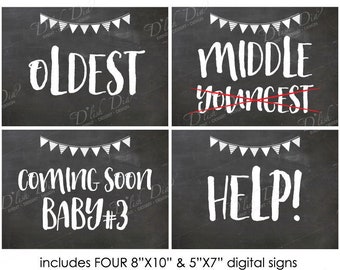 Printable 3rd Baby Pregnancy Announcement Signs,Oldest,middle and youngest child signs,maternity photo props,sibling announcement signs