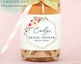 8 mini etichette di bottiglie di champagne, etichette personalizzate per la doccia nuziale, etichette floreali di champagne da sposa, etichette floreali per champagne per baby shower