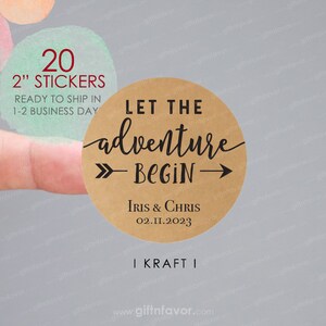 Let the adventure begin stickers,baby shower favor stickers,custom wedding favor labels,bridal shower favor labels,clear favor stickers