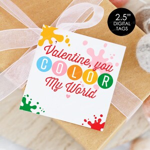 You Color My World Printable,Valentine&#39;s Day Tags,Digital Valentine&#39;s Day Tags,Kids Valentine Tags,Digital Kids Valentine Printable