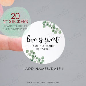 Love Is Sweet Labels, Autocollants de faveur de mariage de verdure, Autocollants de faveur de mariage personnalisés, Autocollants de mariage personnalisés, Autocollants de remerciement de mariage