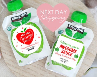 Gedruckte Kinder Valentine Aufkleber, Apfelsauce Valentine Aufkleber, Du bist Super-Sauce Aufkleber, Klassenzimmer Valentine Aufkleber