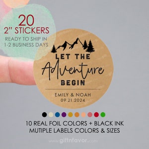 Let the adventure begin Stickers,Baby Shower Gastgeschenke Sticker,Personalisierte Hochzeitsaufkleber,Brautparty Gastgeschenk Etiketten,klare Gastgeschenke Sticker
