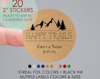 Happy Trails Stickers,Happy Trails Labels,Wedding favor labels, Wedding Favor Stickers,Trail Mix Labels,Personalized Favor Stickers