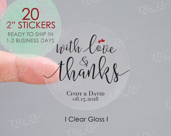 With love and thanks stickers,thank you stickers,custom wedding favor stickers,thank you labels,baby shower favor stickers