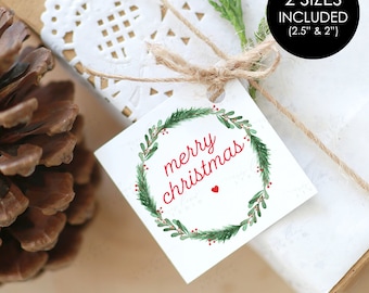 Utskrivbara julklappsetiketter, utskrivbara presentetiketter för god jul, gör-det-själv-juletiketter, digitala presentetiketter för god jul, julkransetiketter