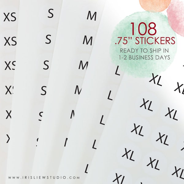 Size Stickers, Size Labels,Clothing Size Stickers,Small Stickers,Clothing Size Round Sticker Labels,108 Stickers