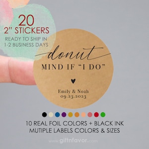 Donut Mind if I Do Stickers,Wedding Stickers,Donut Favor Stickers,Donut Favor Labels,Personalized Wedding Favor Stickers,Wedding Donut Tag