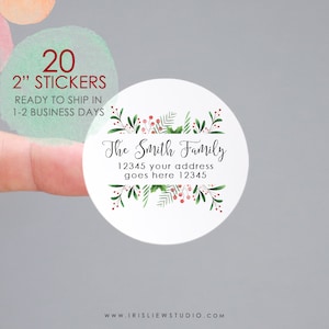 Kerst retour adres labels. Gepersonaliseerde retouradresetiketten, adresetiketten, adresstickers, Winter Greenery Retouradreslabel
