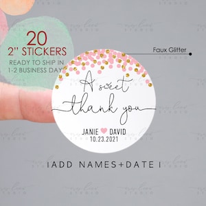 Een lieve bedank stickers, bruiloft gunst stickers, gepersonaliseerde gunst labels, bruiloft stickers, baby douche gunst stickers, gunst stickers