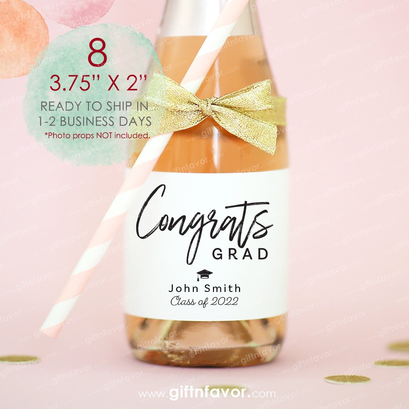 8pcs Mini Champagne Bottle Labels,Congrats Grad Labels,Graduation Wine Labels,Custom Graduating Label,Personalized Grad Labels