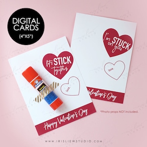 Let&#39;s Stick Together Tags,I&#39;m Stuck On You Tags,Glue Valentines,Printable Valentine&#39;s Day Cards,Kids Valentine Printable,Non Candy Valentine
