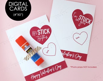 Let's Stick Together Tags,I'm Stuck On You Tags,Glue Valentines,Printable Valentine's Day Cards,Kids Valentine Printable,Non Candy Valentine