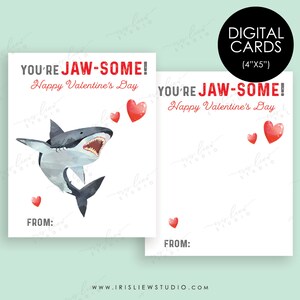 You&#39;re JAW-SOME Cards,Shark Valentines Card,Printable Valentine&#39;s Day Cards,Digital Valentine&#39;s Day Cards,Kids Valentine Cards,Boy Valentine