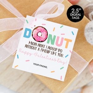 Donut Sai cosa farei senza un amico come te Tag, Tag Donut digitali, Tag per San Valentino per bambini, Scambio di San Valentino in classe