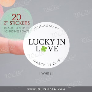 Naklejki Lucky in Love, Etykiety na upominki na loterię, Etykiety na upominki na loterię, Personalizowane naklejki na upominki, Etykiety na upominki ślubne, Naklejki ślubne