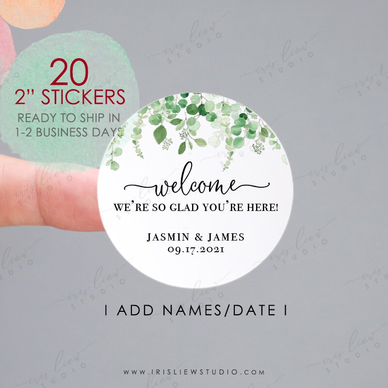Greenery Welcome Stickers,Personalized Wedding Favor Stickers,Custom  Wedding Stickers,Custom Wedding Labels,Wedding Thank You Stickers