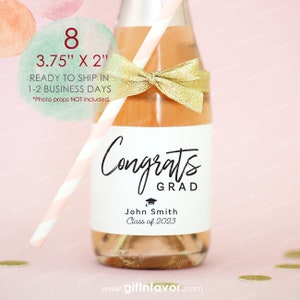 8pcs Mini Champagne Bottle Labels,Congrats Grad Labels,Graduation Wine Labels,Custom Graduating Label,Personalized Grad Labels