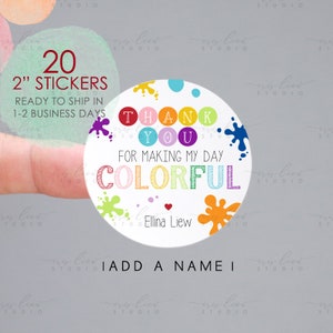 Pintura de adesivos de lembrancinhas de aniversário, adesivos de lembrancinhas de aniversário artísticos, etiquetas de lembrancinhas de aniversário de criança, obrigado por tornar meu dia adesivos coloridos