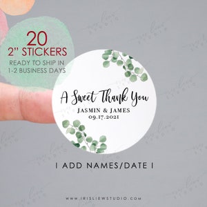 A Sweet Thank You Labels,Greenery Wedding Favor Stickers,Personalized Wedding Favor Stickers,Custom Wedding Labels,Wedding Thank You Sticker