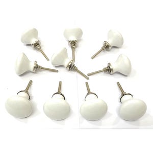White Vintage Ceramic Knobs, Handmade Cupboard Hardware