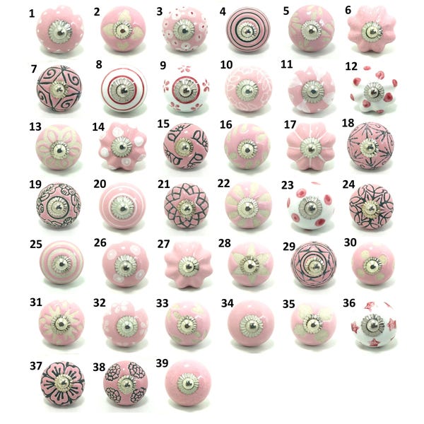 Pink Ceramic Knobs, Hand-Painted Decor, 1.5" Diameter