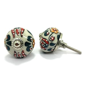 Hand-Painted Ceramic Knob: Multicolor Floral Cabinet Hardware