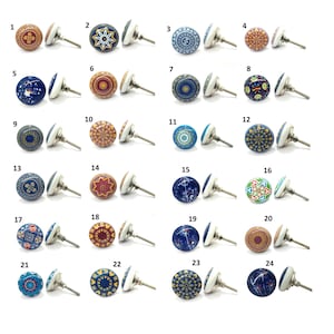 Ensemble de boutons de tiroir en céramique colorée - poignées de meuble décoratives bohèmes, poignées de placard à motifs vintage