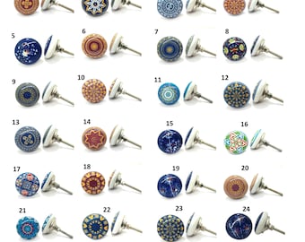 Colorful Ceramic Drawer Knobs Set – Decorative Boho Cabinet Pulls, Vintage Patterned Cupboard Handles