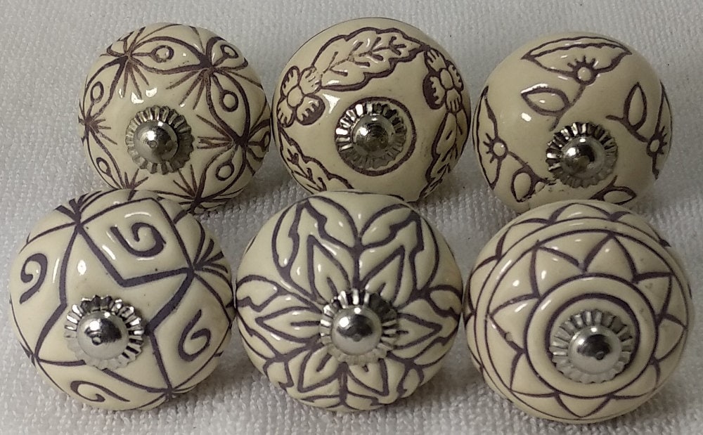 Cream Color Vintage Look Ceramic Knobs Vintage Ceramic Door Etsy