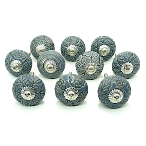 Graue Keramikknäufe, Kürbisknäufe im Vintage-Stil, Schrankknauf, Schubladenknauf