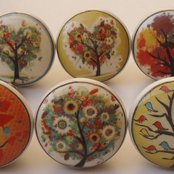 Multi Color Tree Design Ceramic Knobs Kitchen Cabinet Drawer Knobs Hardware Knobs Handmade Knobs Cabinet Knobs Ceramic Door Knobs