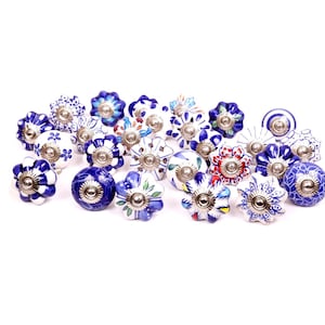 Blue and White Mixed Design Ceramic Knobs Kitchen Cabinet Drawer Knobs Hardware Knobs Drawer Knobs Cabinet Knobs Ceramic Door Knobs