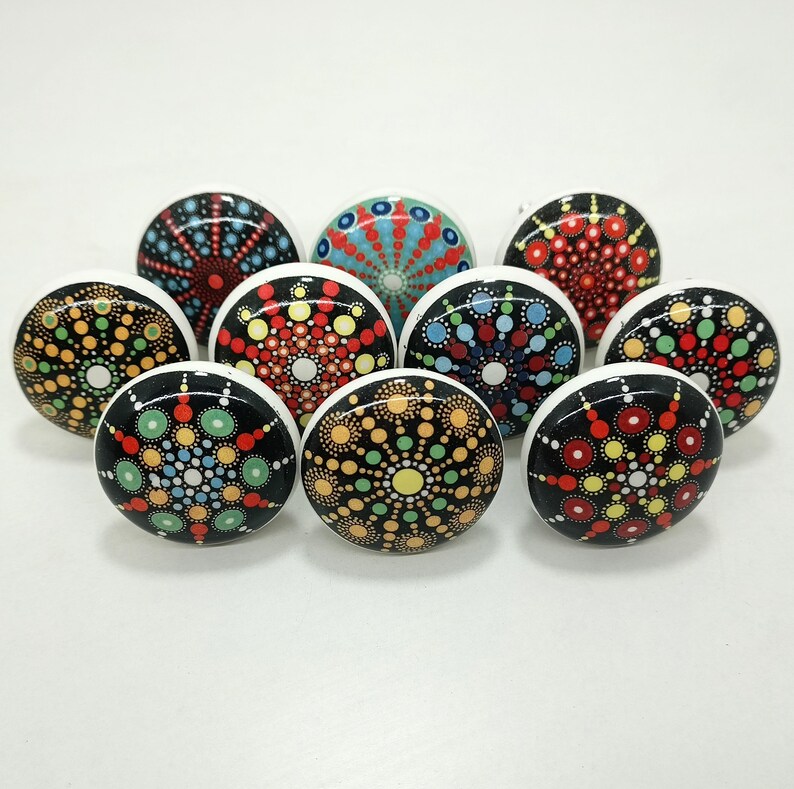 Handmade Multi Color Ceramic Knobs, Decorative Hardware image 2