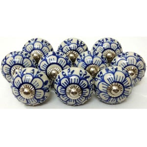 Blue Color Flower Design Handpainted emboss (dotted) Ceramic Knobs Kitchen Cabinet Drawer Knobs Ceramic Door Knobs Cabinet Knobs