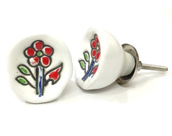 Handmade Flower Ceramic Knob, Decorative Cabinet Hardware